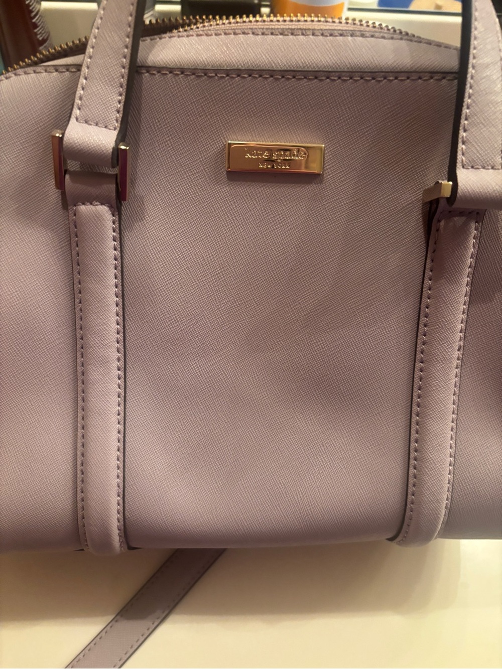 Kate Spade lilac saffiano leather satchel with gold hardware